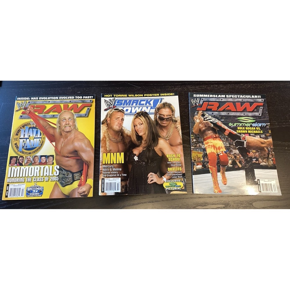 Vintage 2005 Lot of 3 WWF World Wrestling Federation Raw Smackdown Magazine Hulk